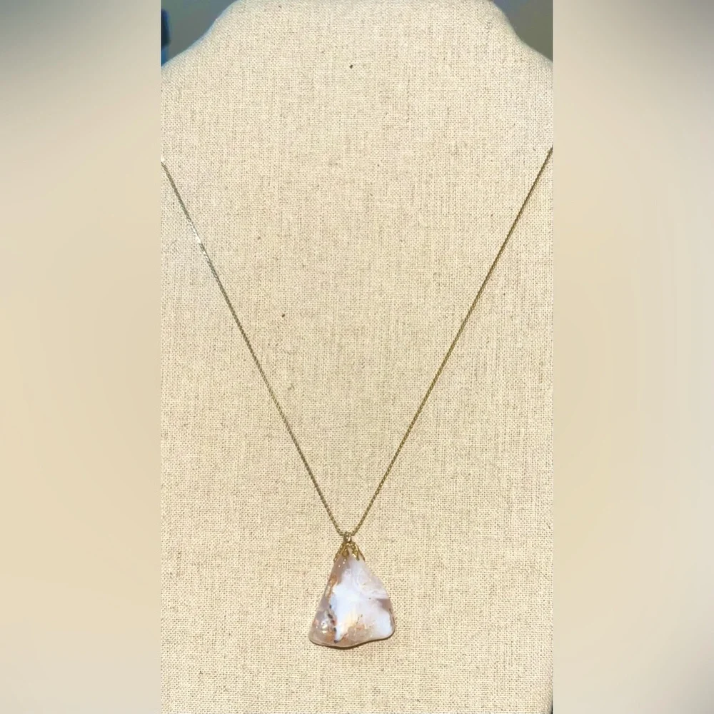 Flower Agate Smooth Stone Pendant on Delicate Gold Chain - Picture 4 of 7